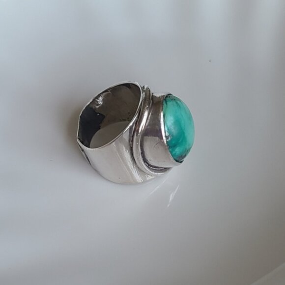 Vintage Boho Sterling Silver Chunky Western Turquoise Large Cabochon Ring 8 - Picture 5 of 11